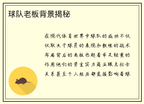 球队老板背景揭秘