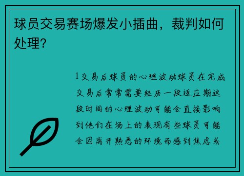 球员交易赛场爆发小插曲，裁判如何处理？