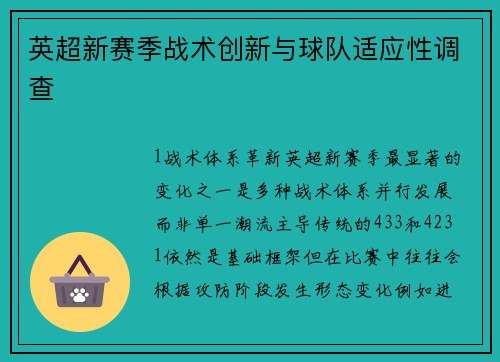 英超新赛季战术创新与球队适应性调查